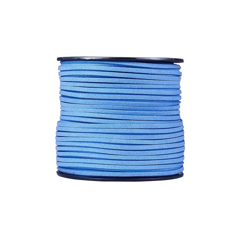 FASHEWELRY 98.43 Yards Faux Suede Leather Cord 0.12 Wide Fiber Flat Leather Lace Beading Thread with Spool for Jewelry Making (Light Sky Blue)