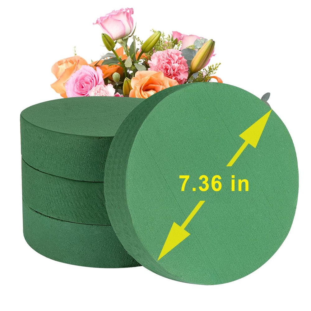 Crafare 7.5 Inch 4pcs Round Floral Foam Blocks Green Foam Bricks Wet for Flower Arrangements Wedding Birthday Party Decorations