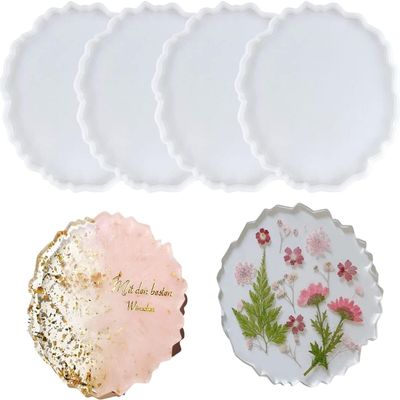Resin Coaster Molds, 4 Pcs Silicone Agate Coaster Molds for DIY Making Resin Coasters, Cups Mat (Flower)