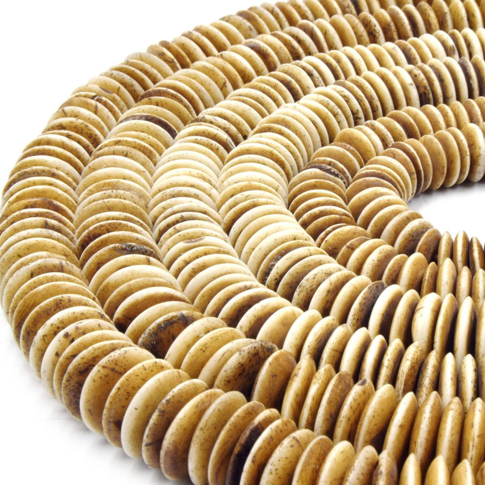 Beadlanta | Bone Beads | Ox Bone Flattened Saucer Disc Beads Light Brown 18mm