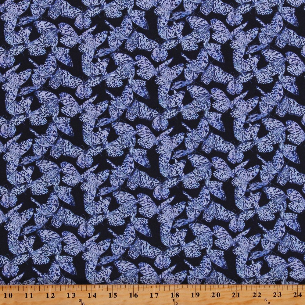 Cotton Butterflies Insects Bugs Feathered Beauty Butterfly Blue Cotton Fabric Print by The Yard (D582.65)