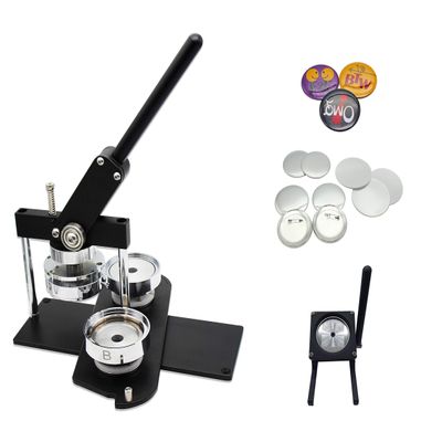 ChiButtons Button Maker Kit 75mm (3") Badge Press Machine-B400 + Round Die Moulds + 100 Sets Pin Parts + Stand Cutter (B400 Maker (Black) / Stand Cutter (Black))
