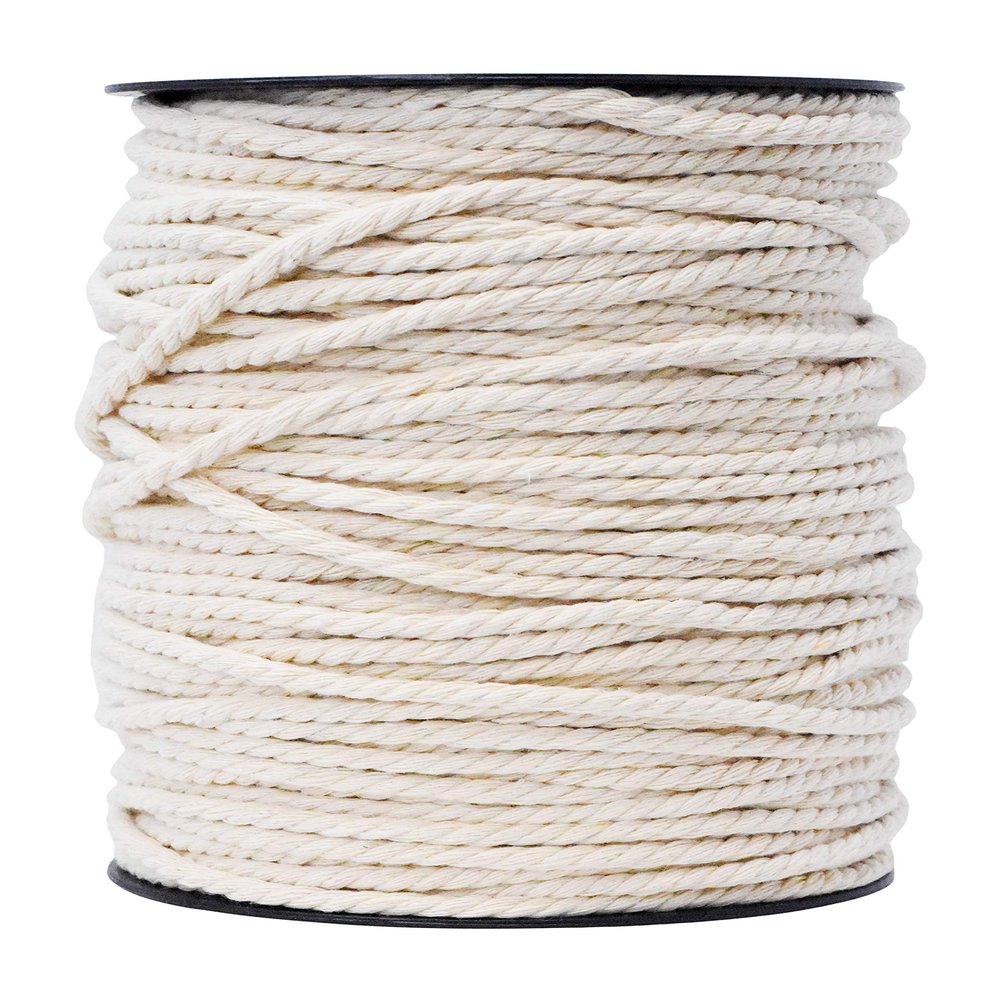 Mandala Crafts Natural Macrame Cord 4mm 3 Strands Twisted Cotton Cord Macrame Supplies - 109 Yds Cotton String Macrame Rope for Crafts Wall Hanging Plant Hangers