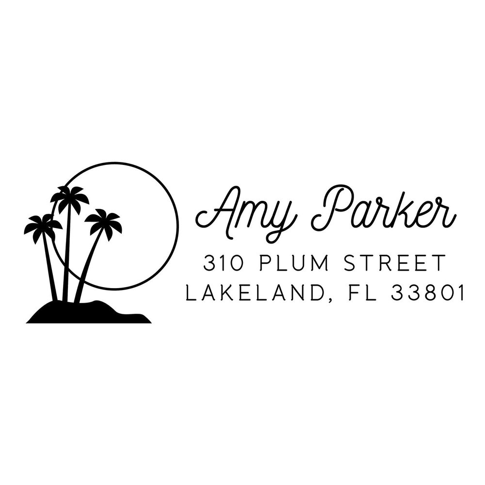 Beach Address Stamp Personalized Self Inking, Palm Tree Address Stamp Self-Inking, 1 x 2.5 inches