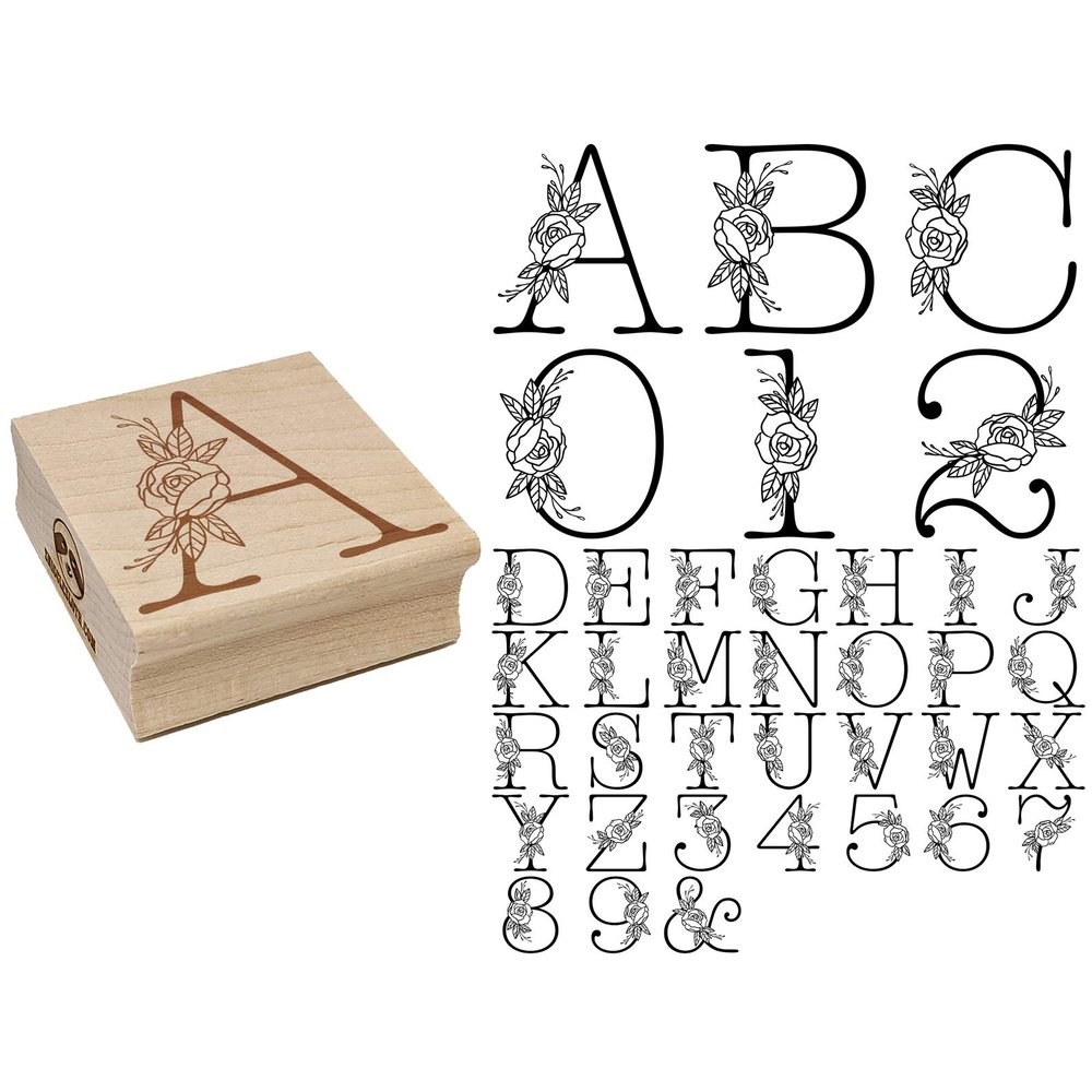 Rose Typewriter Font Letter Number Square Rubber Stamp for Stamping Crafting - Letter C - 1.75in Medium