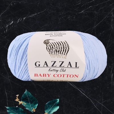 4 Ball (Skein) Gazzal Baby Cotton, 60% Cotton Each 1.76 Oz (50g) / 150 Yrds (165m) Soft, 2 - Fine Baby Yarn, Soft and Popular (3429 - Baby Blue)