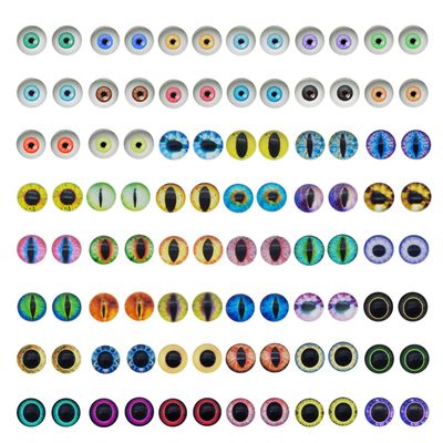 JJGQAZ 120pcs(60pairs) 10mm Mixed Style Round Glass Dragon Eye Owl Cat Eyes Gem Cover Dome Cabochons for DIY Jewelry Making Doll Eyes Making