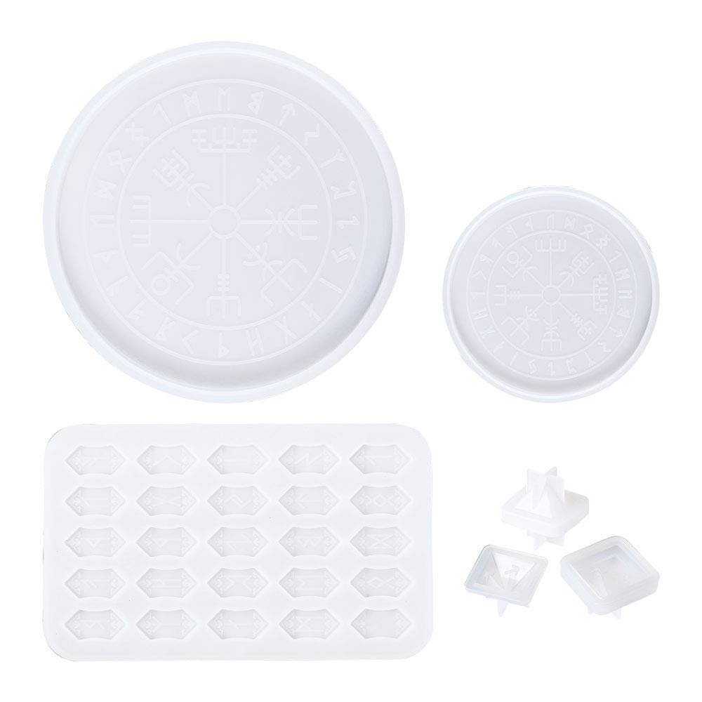 Cheriswelry 6pcs Resin Casting Molds Silicone Rune Stones Divination Mat Silicone Molds Dice Tray Mold Stones Resin Mold for Astrology Board Resin Crafting Polymer Clay Jewelry DIY