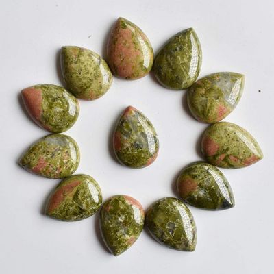 12pcs/lot 25x18x6mm Assorted Natural Stone Teardrop CAB CABOCHON Beads for DIY Jewelry Accessories - (Color: Flower Green)