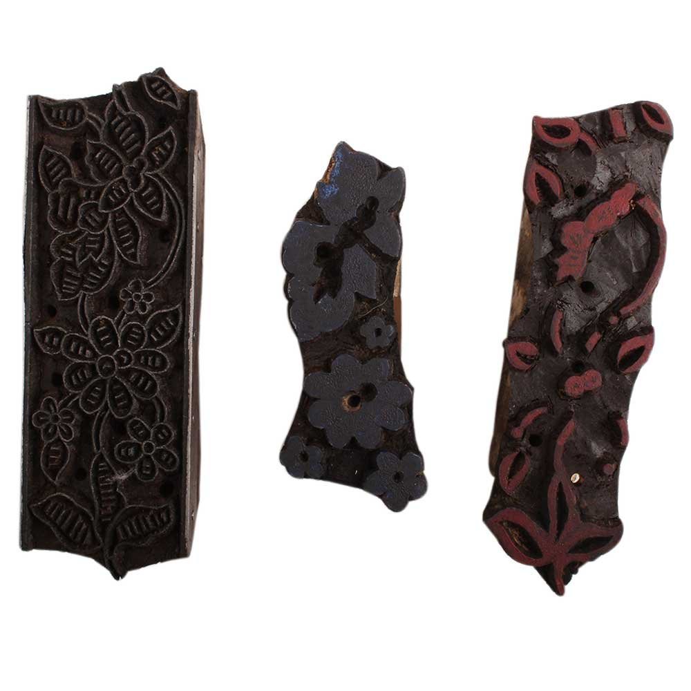Indian Shelf Vocalforlocal Handmade Brown Set of 3 New Wooden Printing Block