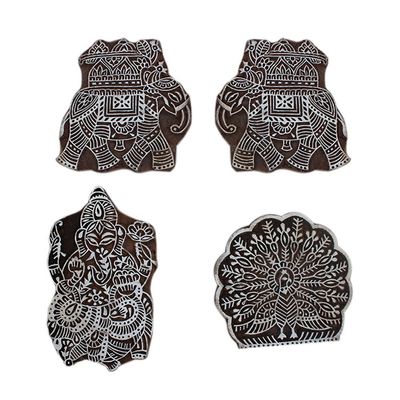 Indian Shelf Vocalforlocal Handmade Brown Set of 4 New Wooden Printing Block