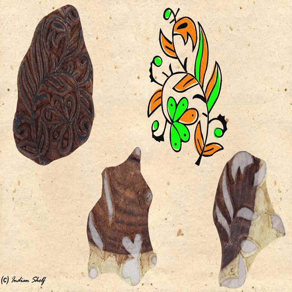 Indian Shelf Vocalforlocal Handmade Brown Set of 3 New Wooden Printing Block