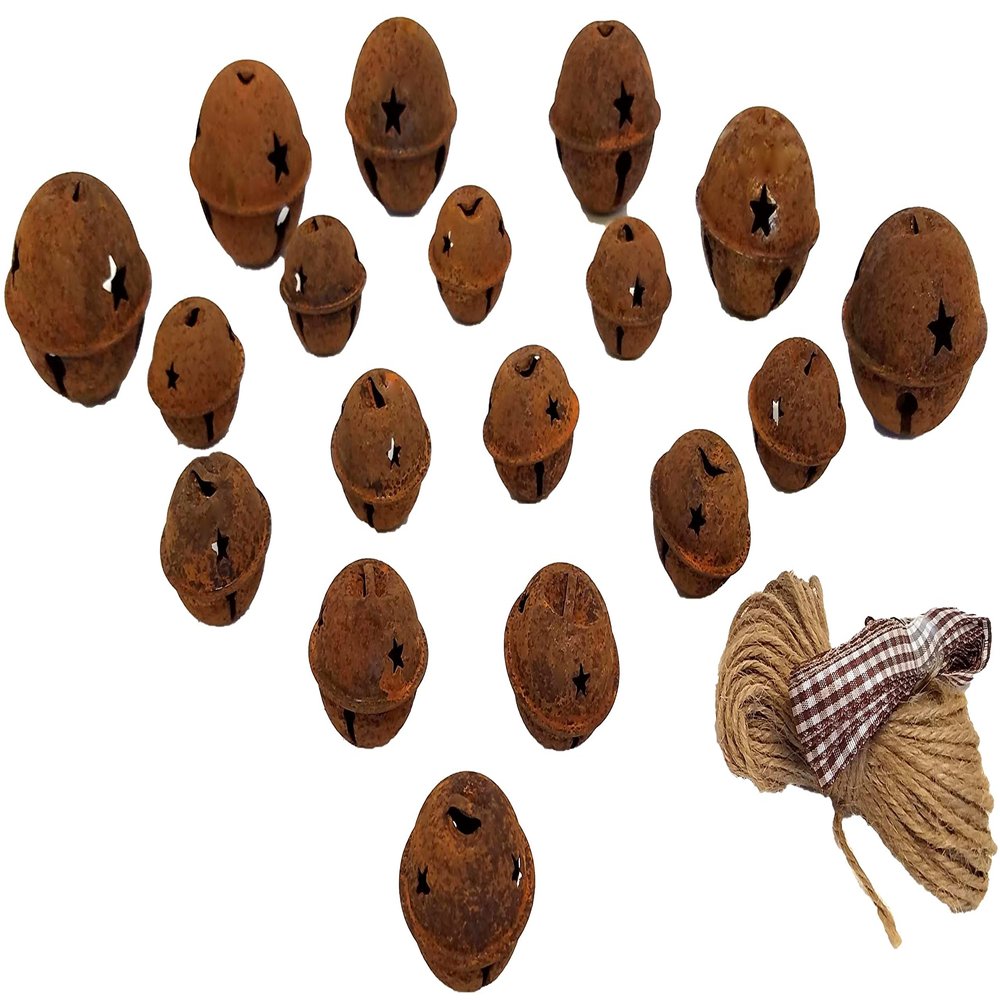 Antiqued Iron Bells with Star Shape Cut Outs for Christmas Holiday, Home DIY Crafts Decoration (18 Piece Set, 2 Bell Sizes)