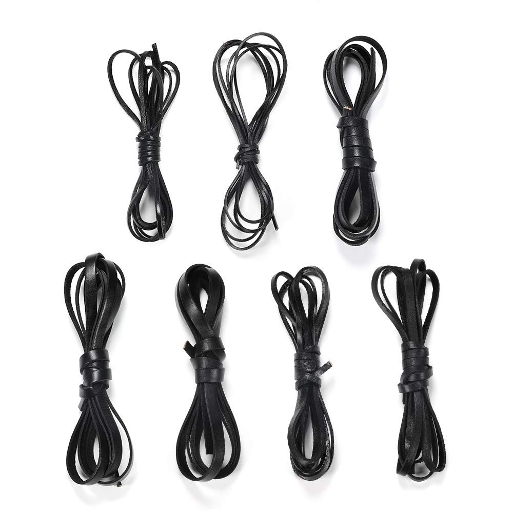 2M/lot 2 4 6 8 10 mm Width Flat Genuine Cow Leather Cord Rope Strap Findings for DIY Bracelet Necklace Jewelry Making Supplies (Black, 8mm)