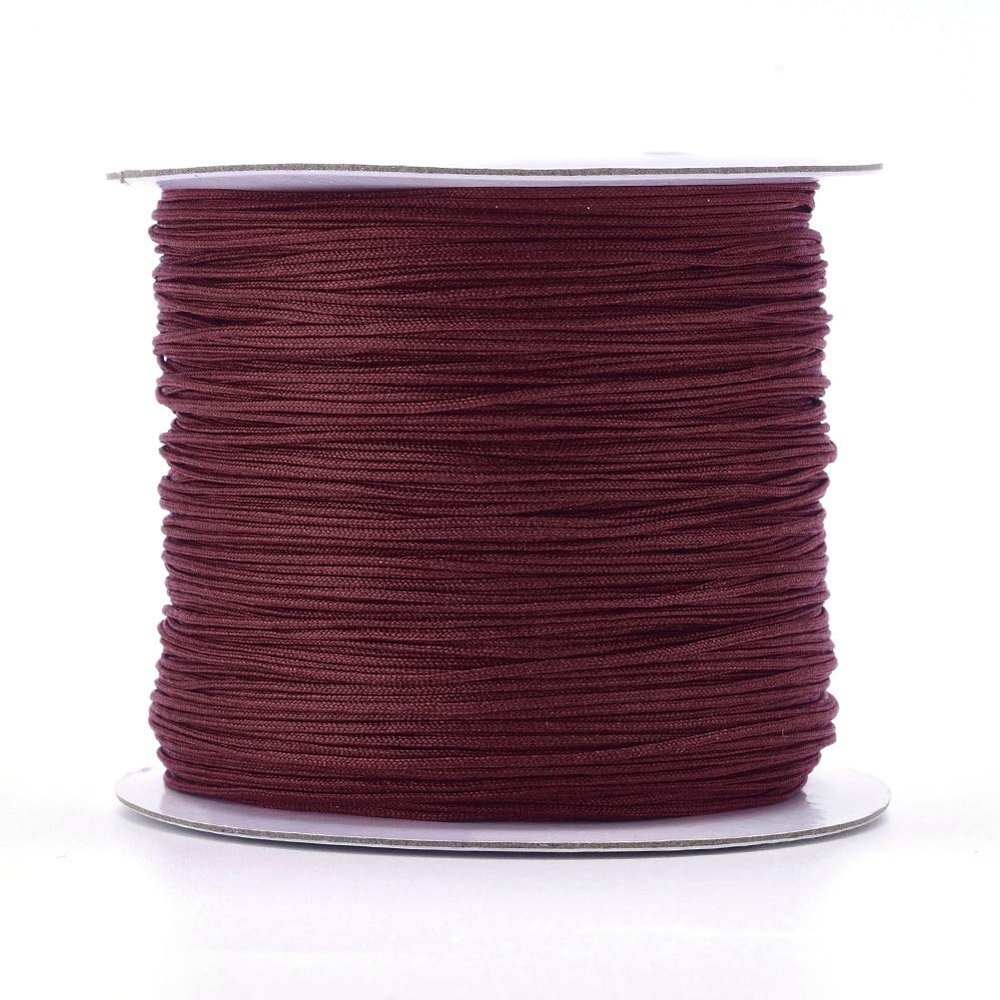 Pandahall 142Yards Nylon Beading Cord 0.6mm Braided Nylon Beading String Thread Chinese Knotting Cord with Plastic Spool for Knotting Braiding Beading Jewelry Making (Dark Red)