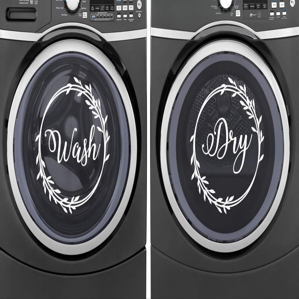 Turquoise - Wash Dry Wreath Vinyl Decals - Washer Dryer Laundry Room Decor - Die Cut Stickers - Each 15w x 15h inches