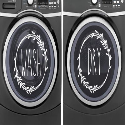 Grey - Wash Dry Wreath Vinyl Decals - Skinny Farmhouse Washer Dryer Laundry Room Decor - Die Cut Stickers - Each 12w x 12h inches