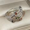 Sterling Silver Shiny Full Diamond Colorful Gemstone Ring Cubic Zirconia Rings CZ Diamond Multi Row Winding Ring Eternity Engagement Wedding Band Ring for Women (7) view 4