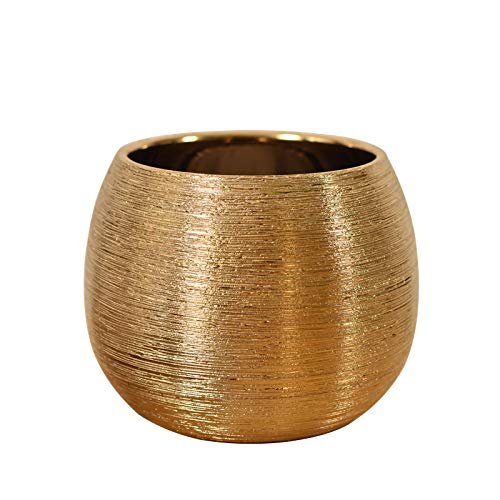 Ceramic Joe electroplated Gold Ceramic Flowerpot Creative Drawing Round vase Dining Room Living Room Bedroom Ornaments (Large 6.6in)