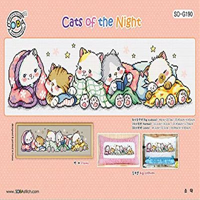 SO-G190 Cats of The Night, SODA Cross Stitch Pattern Leaflet, Authentic Korean Cross Stitch Design, Cross Stitch Pattern Chart, Color Printed on Coated Paper