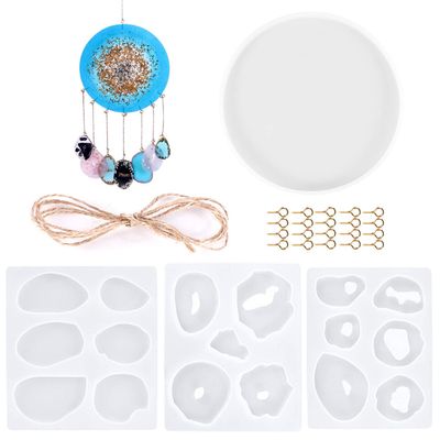 4 pcs Resin Molds Silicone Mold for Epoxy Resin Resin DIY Resin Casting Molds Kit Can be Used to Make Wind Chimes, Trays, Necklaces, Keychains, Coaster,Etc (MJ-1FL)