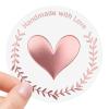 100 PCS Handmade with Love Stickers, Clear Rose Gold Foil Heart Labels for Small Business Packaging, Baking, Gift Wrapping, Envelopes, Favor Bags & Dessert Treat Bags, 1.6 Inch view 1