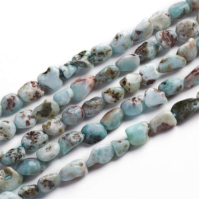Fashewelry 48Pcs Irregular Natural Larimar Beads Nugget Tumbled Chakra Gemstone Beads Crystal Healing Drilled Loose Beads 6.5~9.5x5.5-7.5mm for Earring Bracelet Necklace Jewelry Making