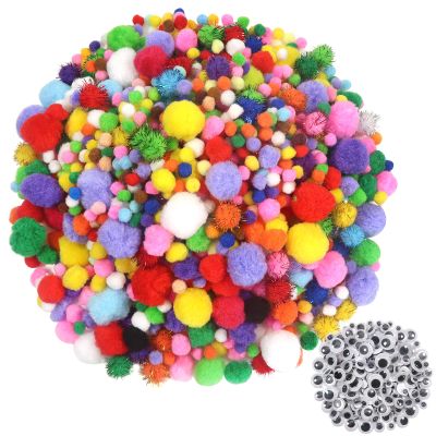 TOAOB 1300pcs Assorted Craft Pom poms Multicolor Pompoms Balls Arts and Crafts Supplies with 100pcs Wiggle Eyes for DIY Crafts Decorations