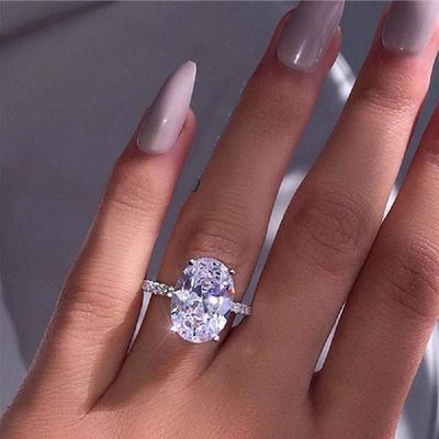 CHWLNJN 925 Sterling Silver Shiny Oval Cut 3ct CZ Diamond Ring Fashion Ladies Cubic Zirconia Infinity Halo Engagement Ring Solitaire Eternal Diamond Wedding Ring Size 6-10 (8)
