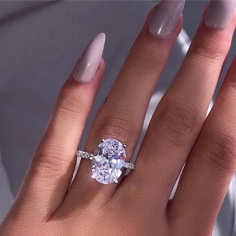 CHWLNJN 925 Sterling Silver Shiny Oval Cut 3ct CZ Diamond Ring Fashion Ladies Cubic Zirconia Infinity Halo Engagement Ring Solitaire Eternal Diamond Wedding Ring Size 6-10 (8)