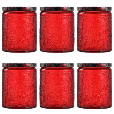 6 Pcs 2.7 X 3.5 Inch Embossed Glass Candle Jars with Classification Label for Candle Making and Craft Storage