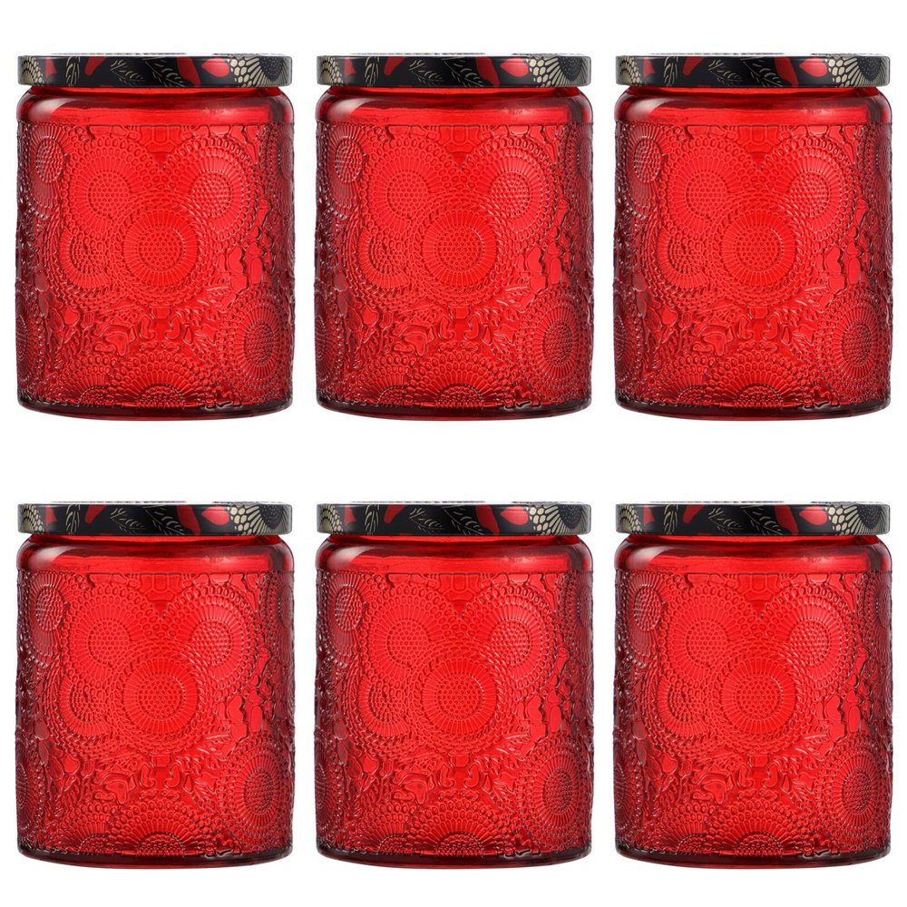 6 Pcs 2.7 X 3.5 Inch Embossed Glass Candle Jars with Classification Label for Candle Making and Craft Storage