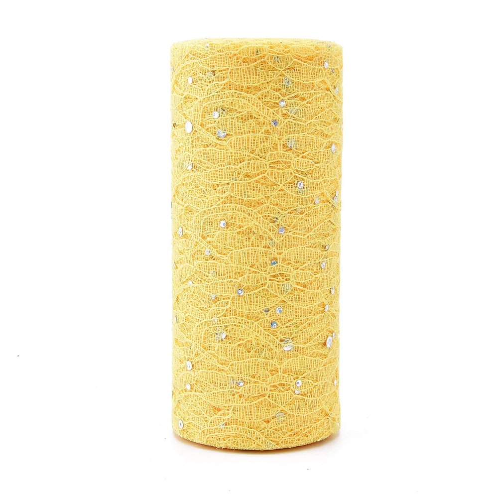 2 Rolls of 6" x10 Yards Sequin Lace Roll Glitter Sequin Netting Fabric Tulle Fabric for Wedding Party Decoration Skirts Decoration Making (Yellow)