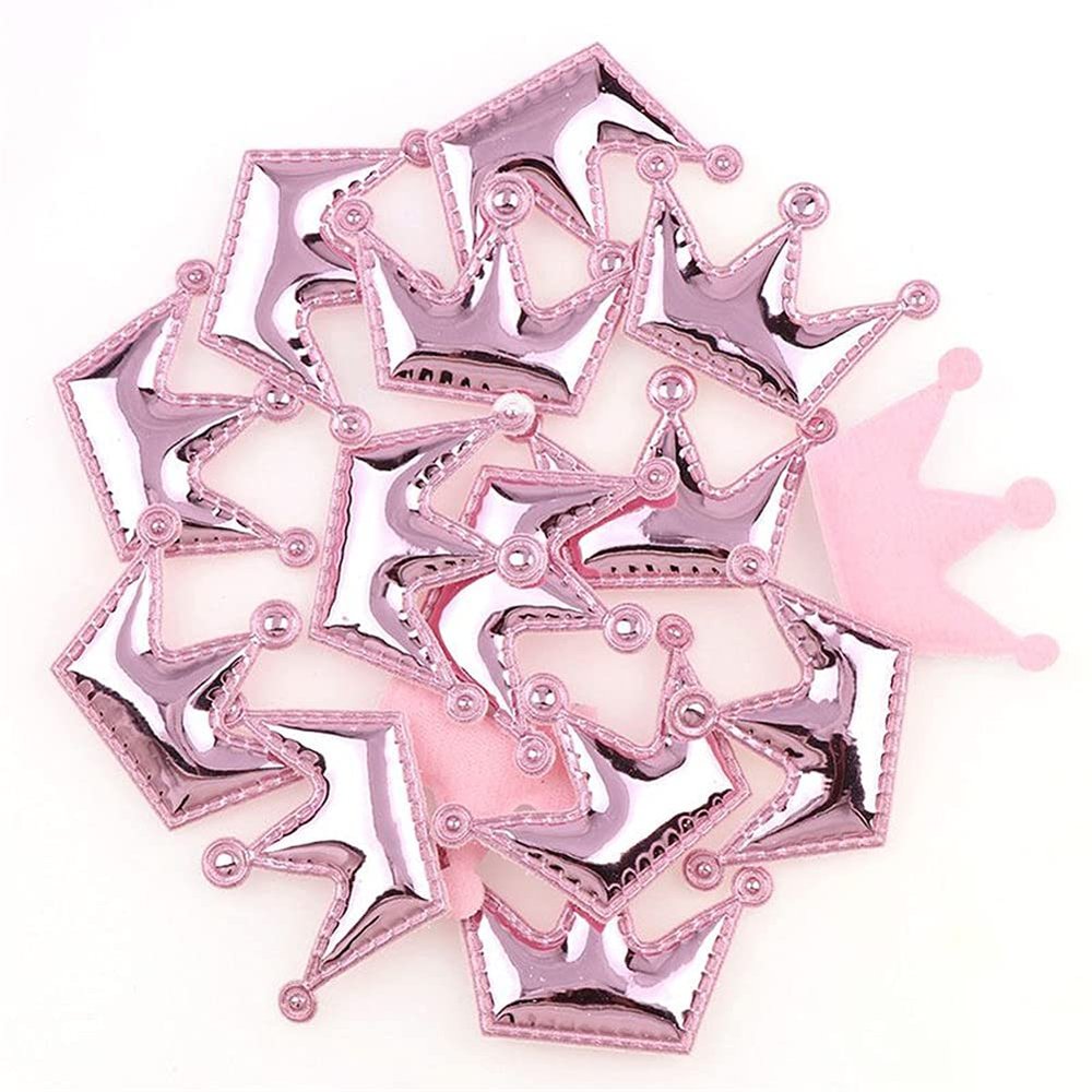 MSCFTFB 100 Pieces 5 Star Heart Crown Shaped Pad Appliques Sew on Patches Embellishments Trims for DIY Birthday Wedding Cake Topper Scrapbook Hair Accessories Craft Supplies (Crown, Pink)