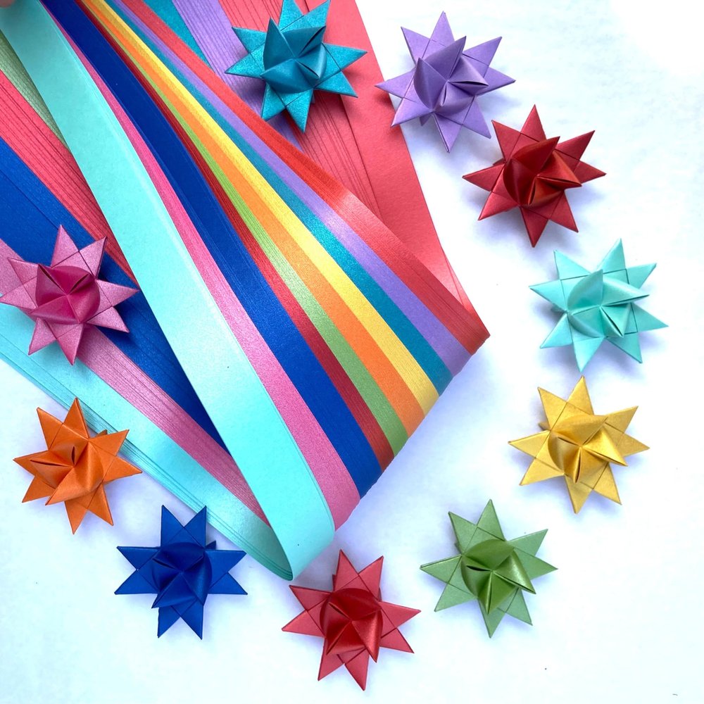 3/4" Assorted Metallic Paper Strips for German, Froebel, Moravian Stars & Weaving (120 Strips)