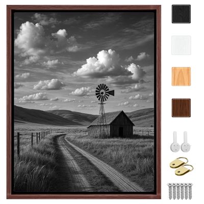 Sunwes Canvas Floater Frame for 11.25Deep Gallery Wrapped Canvas, Wood-Look Floating Frame Wall Artwork for Oil Paintings, Gallery Bedroom, Living Room, Studio, Made in USA (Dark Walnut,16x24)