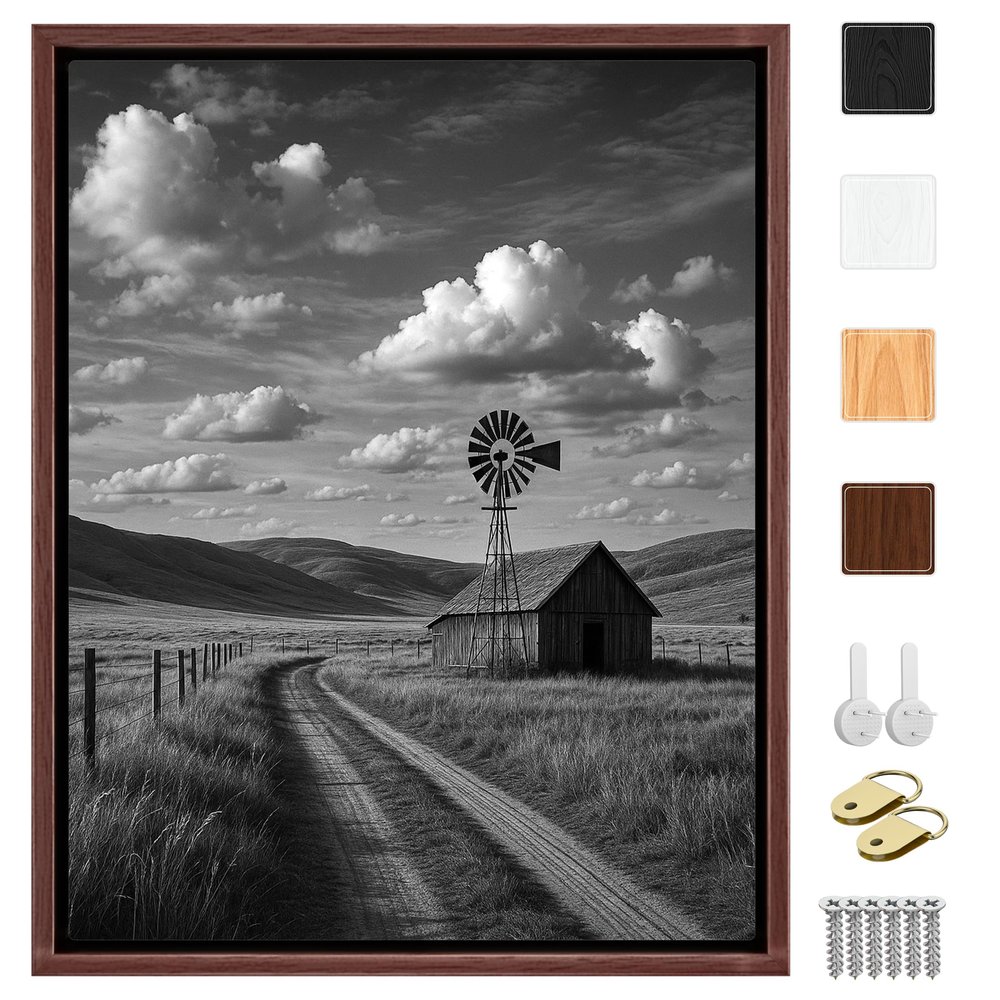 Sunwes Canvas Floater Frame for 11.25Deep Gallery Wrapped Canvas, Wood-Look Floating Frame Wall Artwork for Oil Paintings, Gallery Bedroom, Living Room, Studio, Made in USA (Dark Walnut,16x24)