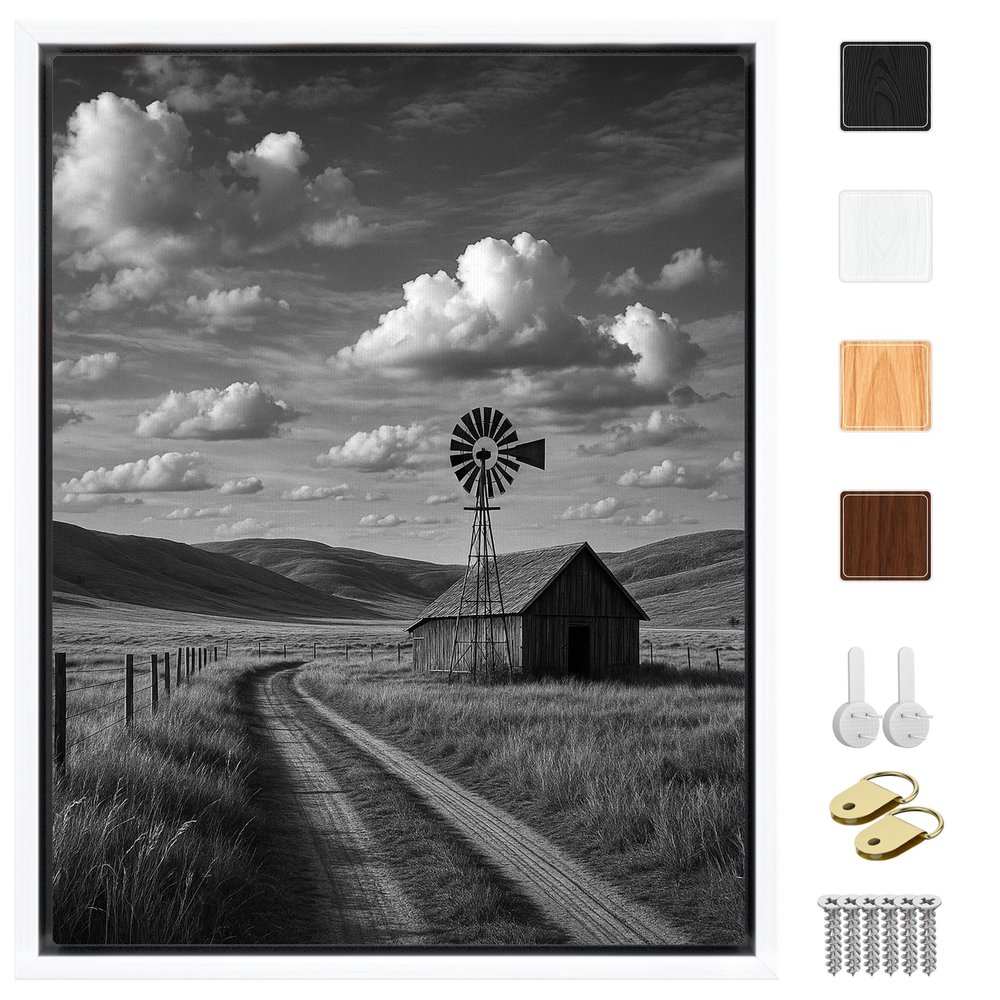 Sunwes Canvas Floater Frame for 11.25Deep Gallery Wrapped Canvas, Wood-Look Floating Frame Wall Artwork for Oil Paintings, Gallery Bedroom, Living Room, Studio, Made in USA(White,16x16)