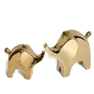 Ceramic Joe Hand-Crafted Ceramic Elephant Baby Elephant Ornaments Gold Indoor Creative Home Crafts Animal Ornaments Two Pieces