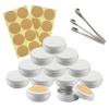 DLIBUY 100 Pcs 30ml 30g Empty Round White Aluminum Tin Jars with Screw Lids Cosmetics Lip Balm Containers Pots for DIY Candle Salve Powder Crafts Storage Cans 3x Alu Spoon, 100x 3.5cm Labels view 1
