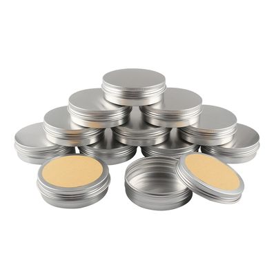 DLIBUY 100 Pcs Empty Round Silver Aluminum Tin Jars with Screw Lids Cosmetics Lip Balm Containers Pots for DIY Candle, Salve Powder, Crafts, Storage Cans 3 Alu Spoon, 100 Labels
