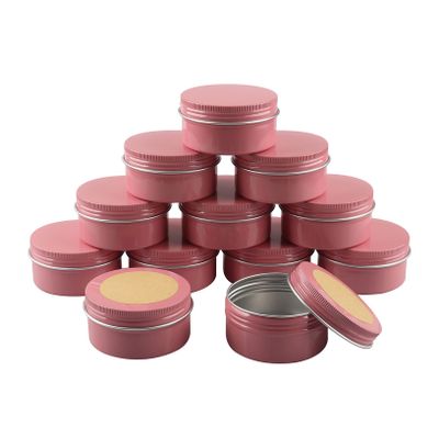 DLIBUY 100 Pcs 80ml 80g Empty Round Pink Aluminum Tin Jars with Screw Lids Cosmetics Lip Balm Containers Pots for DIY Candle Salve Powder Crafts Storage Cans 3x Alu Spoon, 100x 50cm Labels