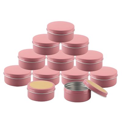 DLIBUY 100 Pcs 150ml 150g Empty Round Pink Aluminum Tin Jars with Screw Lids Cosmetics Lip Balm Containers Pots for DIY Candle Salve Powder Crafts Storage Cans 3x Alu Spoon, 100x 70cm Labels