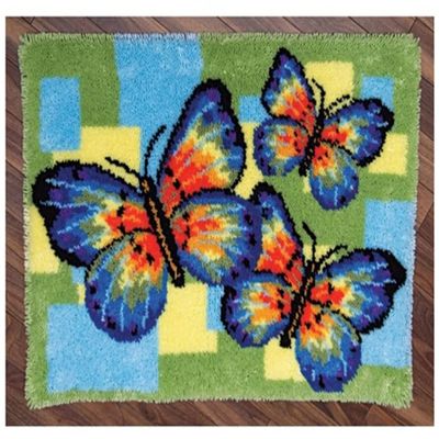 LAPATAIN Latch Hook Kits DIY Crochet Yarn Kits,Color Butterfly Carpet Embroidery Hook Rug Kit Needlework Sets Cushion for Adults Home Decor 20x15inch