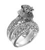 2 Pcs High Luxury Jewelry Fashion 925 Sterling Silver Shiny Full Diamond AAA Cubic Zirconia Solitaire Rings CZ Diamond Ring Set Eternity Engagement Wedding Band Set Women Hollow Cocktail Ring (10) view 1