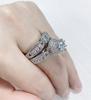 2 Pcs High Luxury Jewelry Fashion 925 Sterling Silver Shiny Full Diamond AAA Cubic Zirconia Solitaire Rings CZ Diamond Ring Set Eternity Engagement Wedding Band Set Women Hollow Cocktail Ring (10) view 3