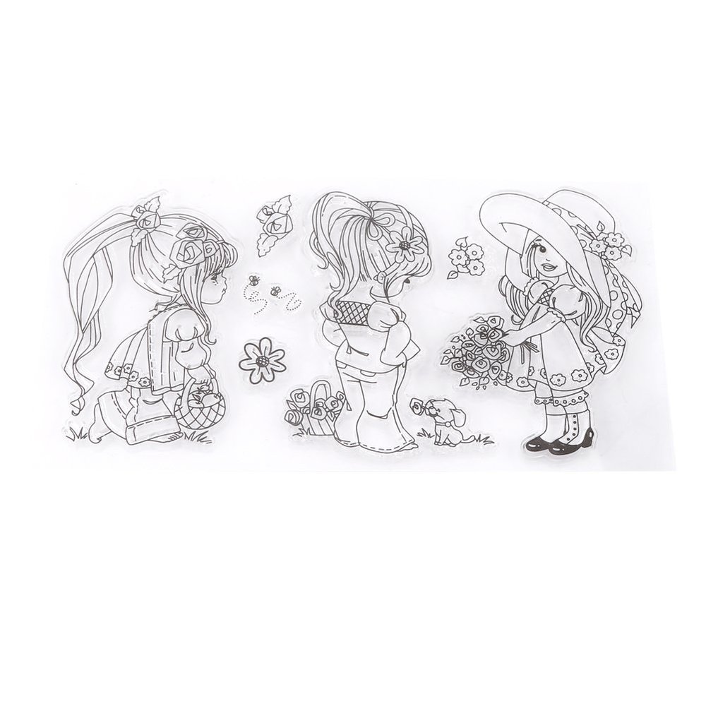 Clear Stamps, Acrylic Blocks Stamp Transparent Clear Silicone Stamp Seal Cartoon Girls Pattern Transparent Rubber Seal Stamps for DIY Scrapbooking