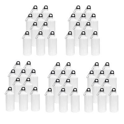 INTSUPERMAI 50pcs 600ml Aluminum Water Bottles Blank Coated Sublimation White Heat Press Bottle Sport Bottle with Safe Lock 20oz 600ml Capacity for Sublimation Dye Heat Thermal Transfer