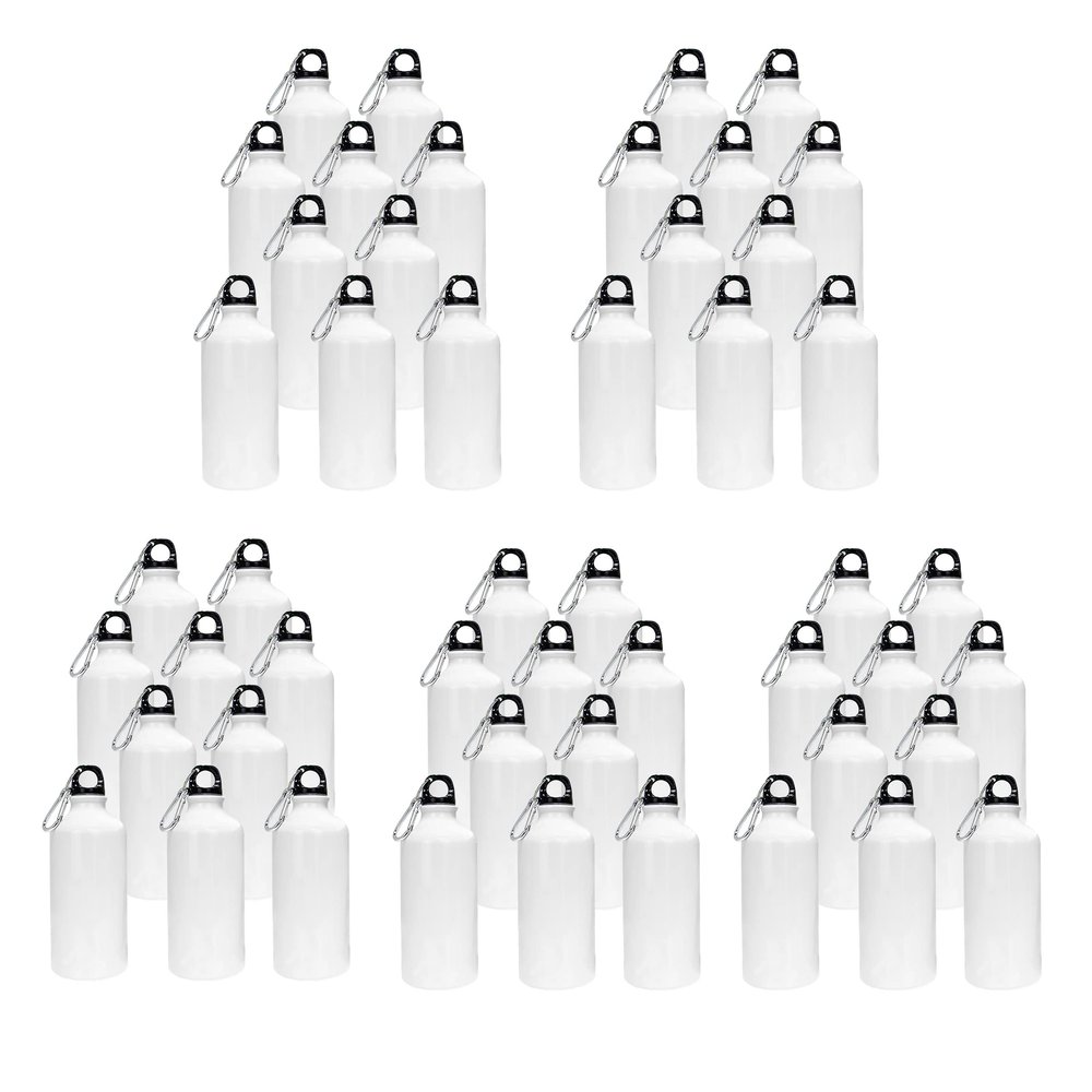 INTSUPERMAI 50pcs 600ml Aluminum Water Bottles Blank Coated Sublimation White Heat Press Bottle Sport Bottle with Safe Lock 20oz 600ml Capacity for Sublimation Dye Heat Thermal Transfer