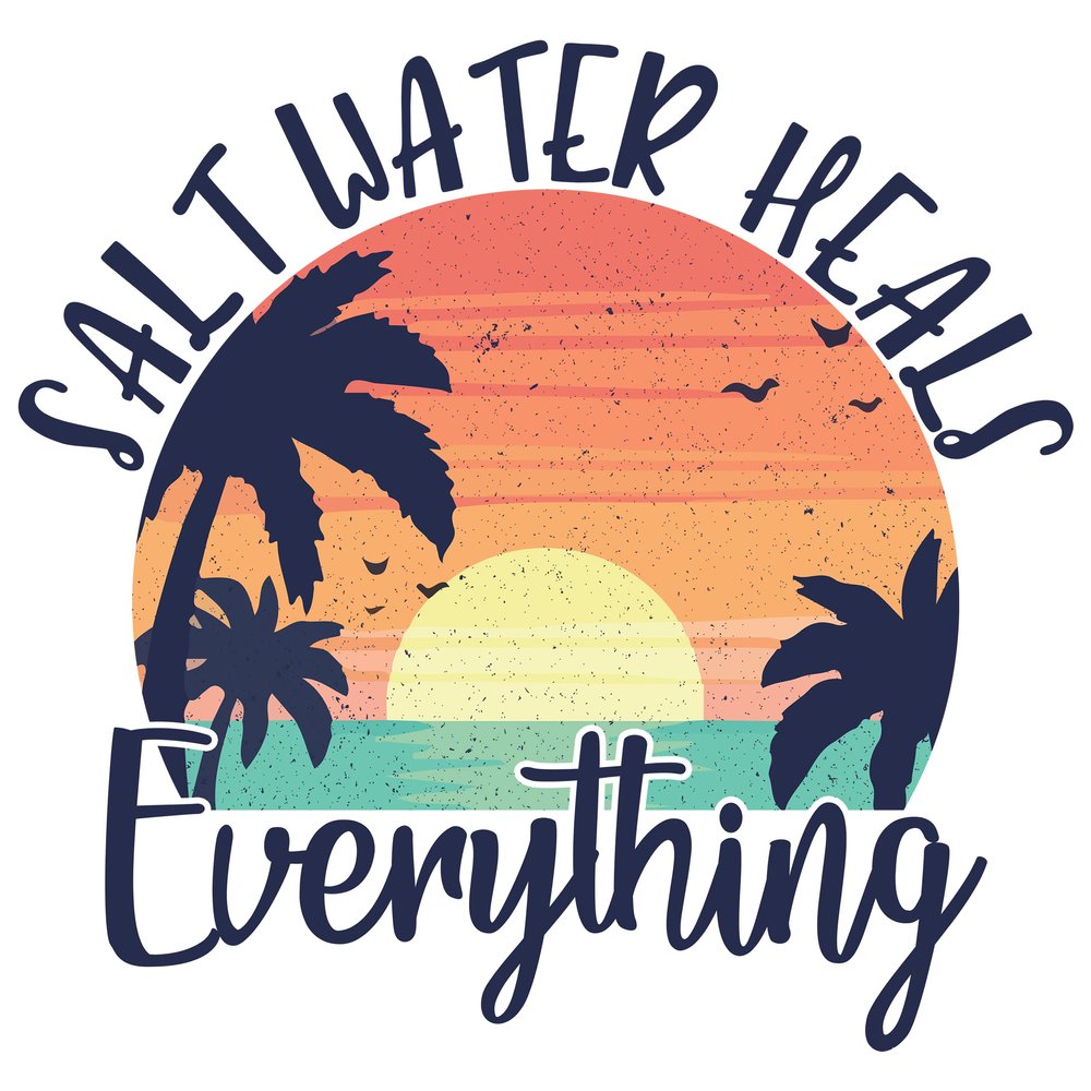 Salt Water Heals Everything Sublimation Transfer, Beach Sublimation Transfer, Summer Sublimation, Ocean Palm Tree Transfer, Shirt/Mug (Adult x5)